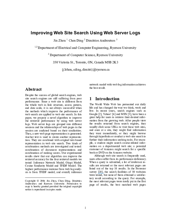 (PDF) Improving web site search using web server logs