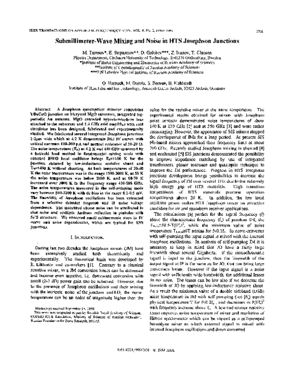 (PDF) Submillimeter-wave mixing and noise in HTS Josephson junctions