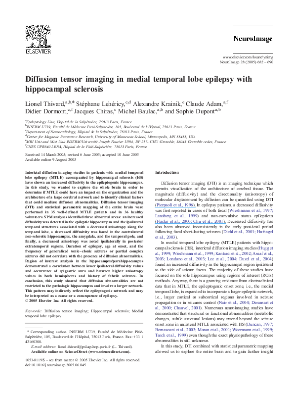 (PDF) Diffusion tensor imaging in medial temporal lobe epilepsy with ...