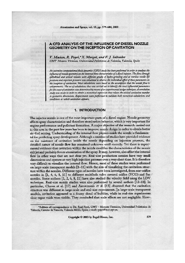 (PDF) A CFD analysis of the influence of diesel nozzle geometry on the ...