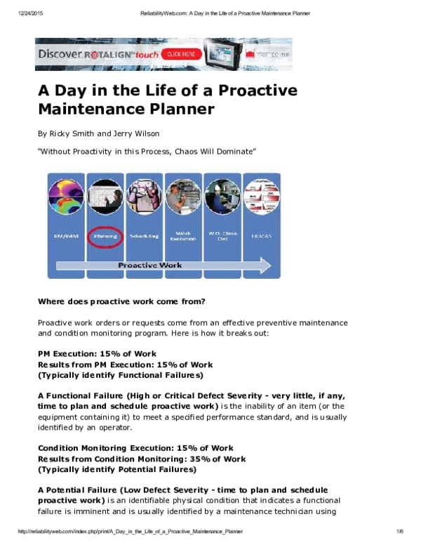 (PDF) A Day in the Life of a Proactive Maintenance Planner