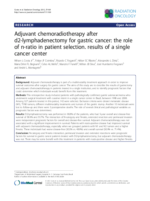 (PDF) Adjuvant chemoradiotherapy after d2-lymphadenectomy for gastric ...
