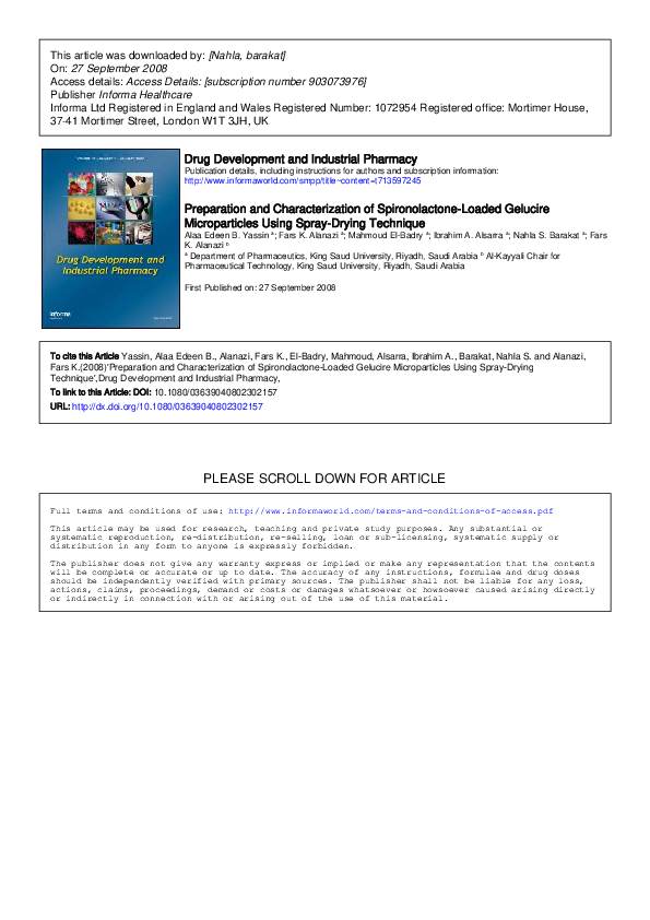 (PDF) Preparation and Characterization of Spironolactone-Loaded ...