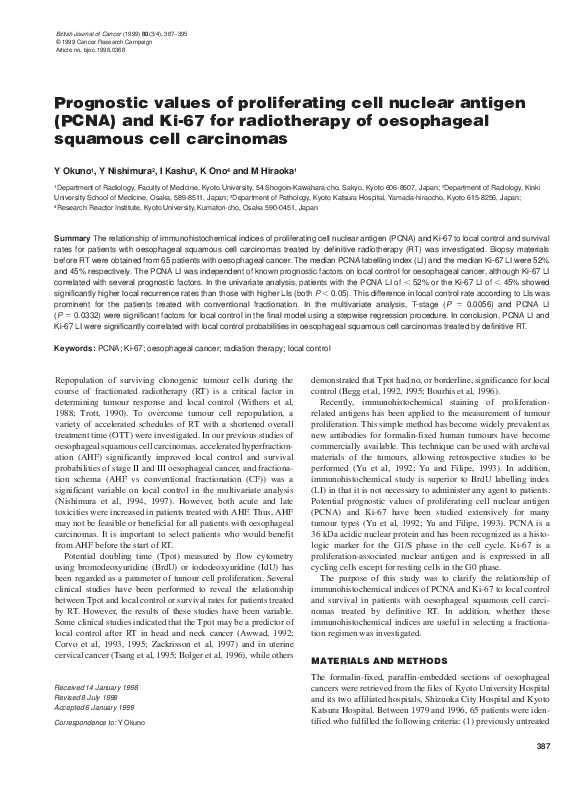 (PDF) Prognostic values of proliferating cell nuclear antigen (PCNA ...
