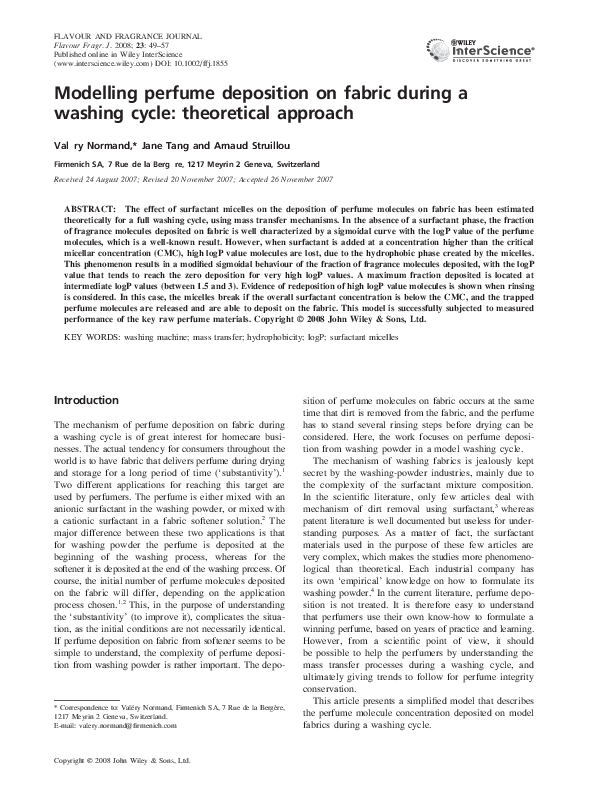 (PDF) Modelling perfume deposition on fabric during a washing cycle ...