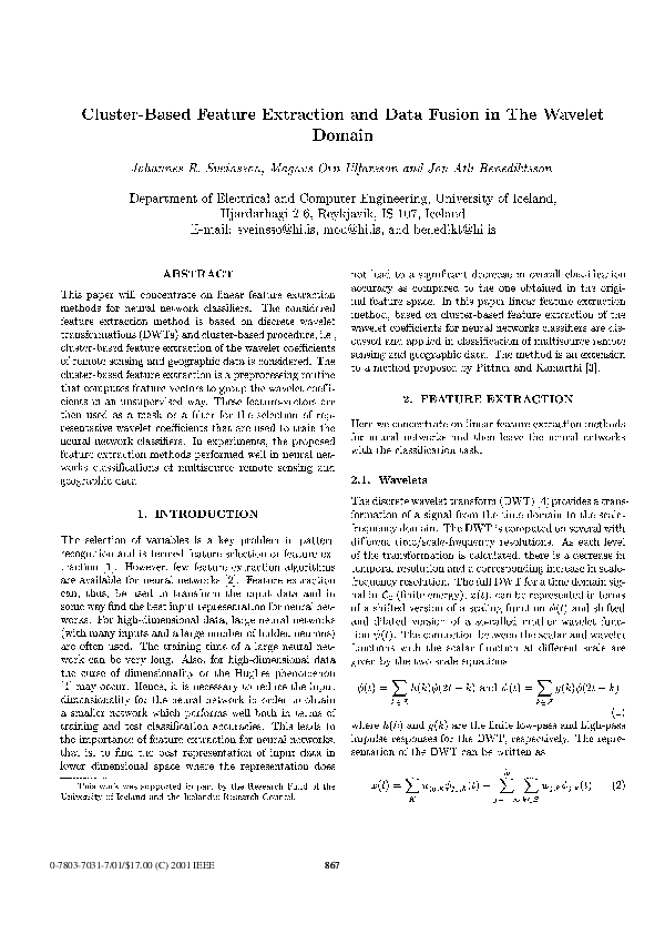 (PDF) Cluster-based feature extraction and data fusion in the wavelet ...