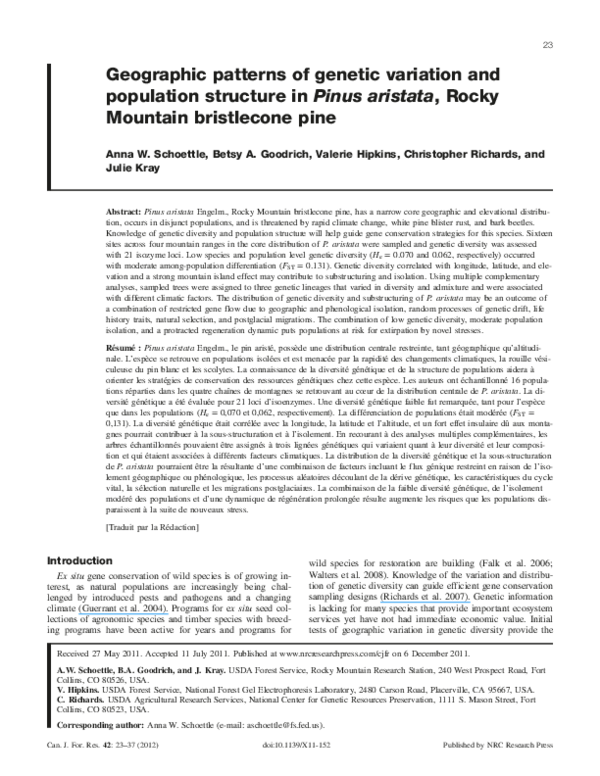 (PDF) Geographic patterns of genetic variation and population structure ...