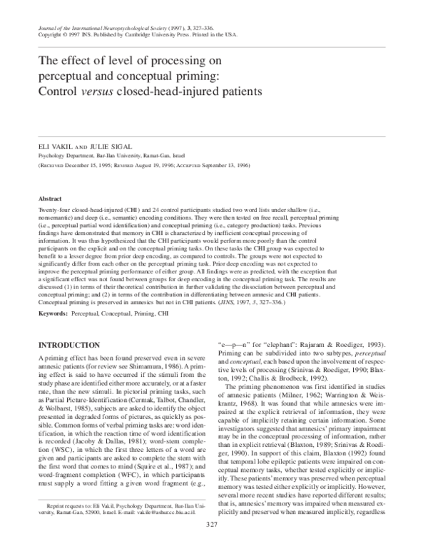 (PDF) The effect of level of processing on perceptual and conceptual ...