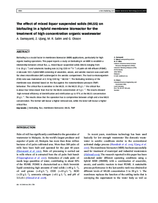 (PDF) The effect of mixed liquor suspended solids (MLSS) on biofouling