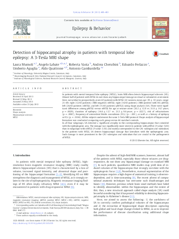 (PDF) Detection of hippocampal atrophy in patients with temporal lobe ...