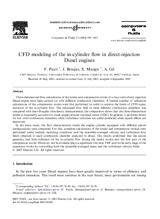 (PDF) CFD modeling of the in-cylinder flow in direct-injection Diesel ...
