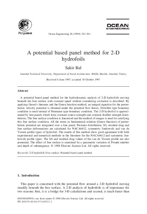 (PDF) A potential based panel method for 2-D hydrofoils