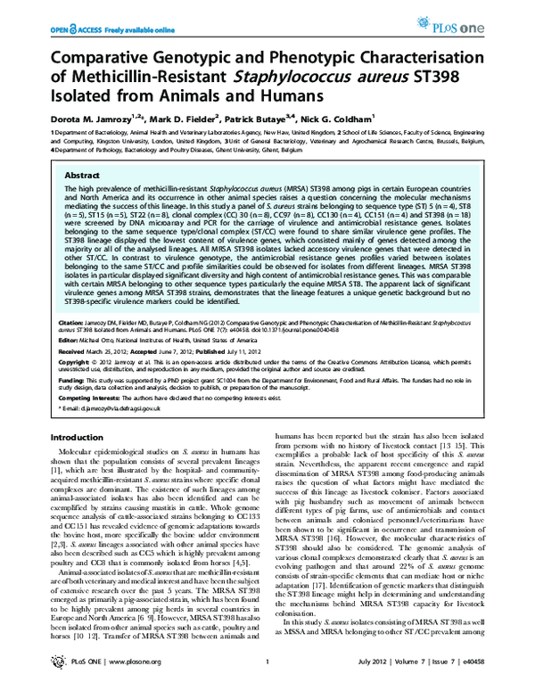 (PDF) Comparative Genotypic and Phenotypic Characterisation of ...