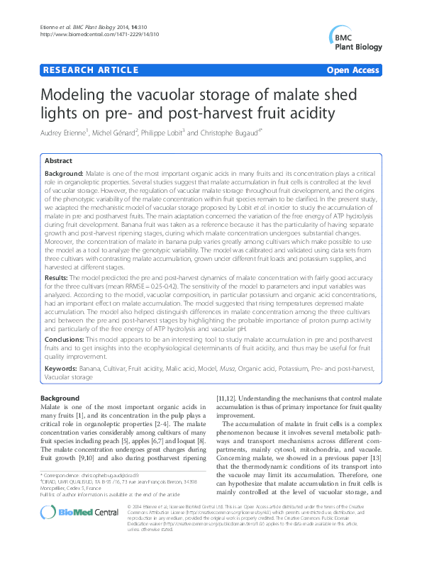 (PDF) Modeling the vacuolar storage of malate shed lights on pre- and ...