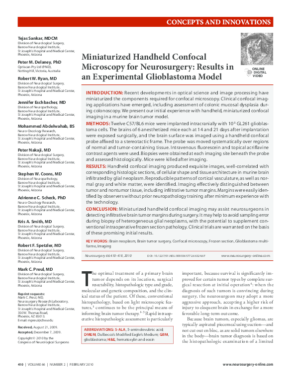 (PDF) Miniaturized Handheld Confocal Microscopy for Neurosurgery