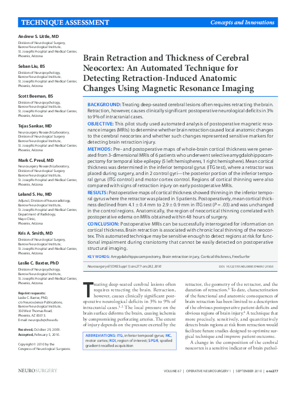 (PDF) Brain Retraction and Thickness of Cerebral Neocortex