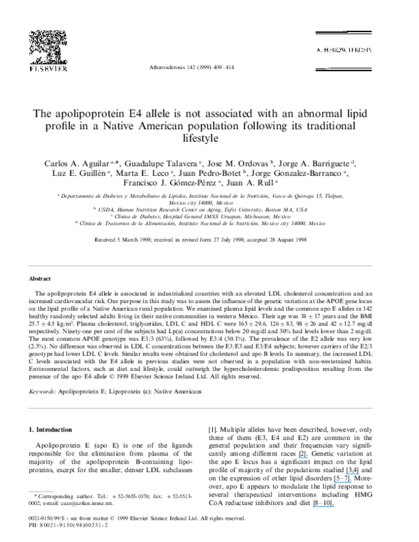 (PDF) The apolipoprotein E4 allele is not associated with an abnormal ...