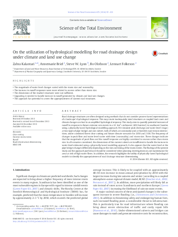 (PDF) On the utilization of hydrological modelling for road drainage ...