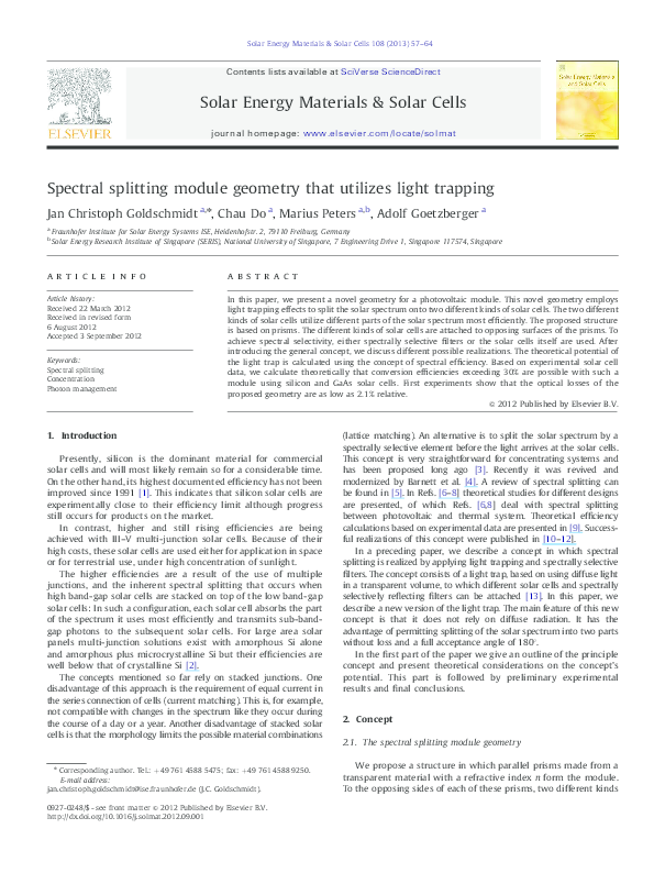 (PDF) Spectral splitting module geometry that utilizes light trapping