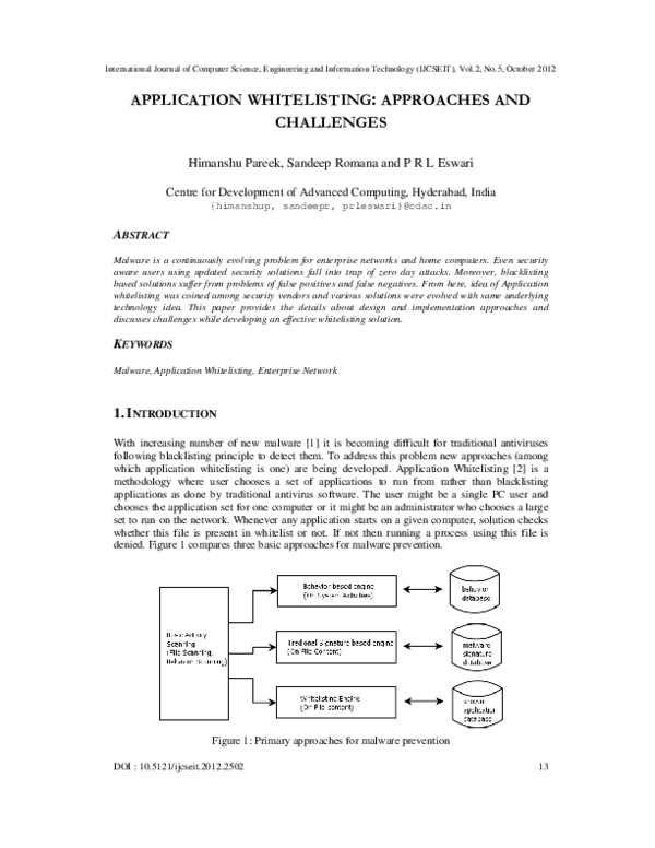 (PDF) Application Whitelisting: Approaches and Challenges