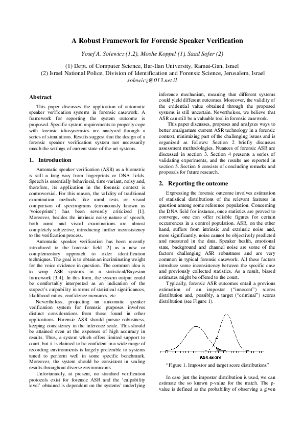 (PDF) A robust framework for forensic speaker verification