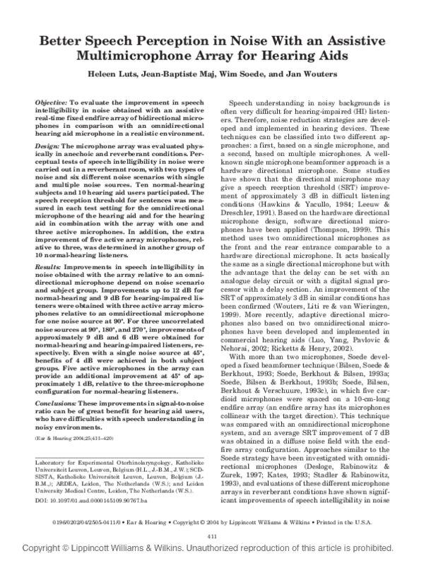(PDF) Better Speech Perception in Noise With an Assistive ...