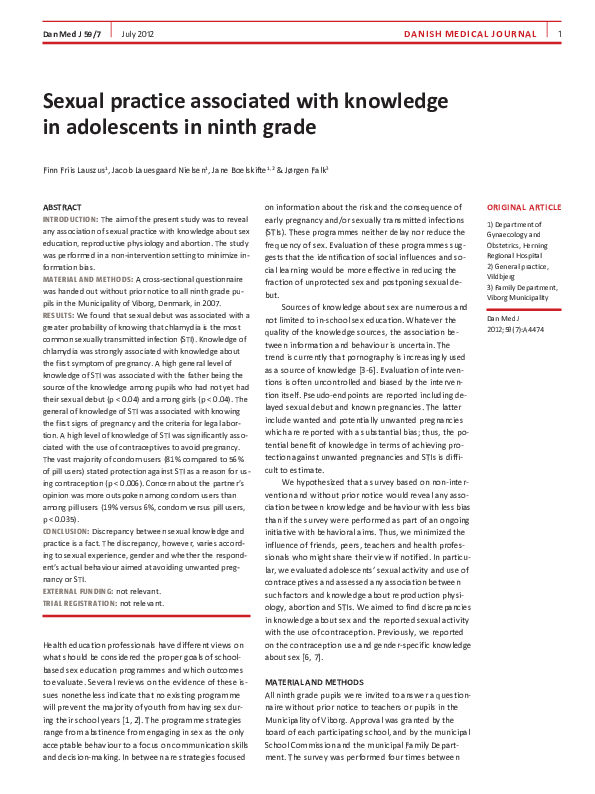 (PDF) Sexual practice associated with knowledge in adolescents in ninth ...