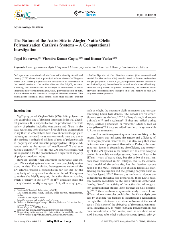 (PDF) The Nature of the Active Site in Ziegler-Natta Olefin ...