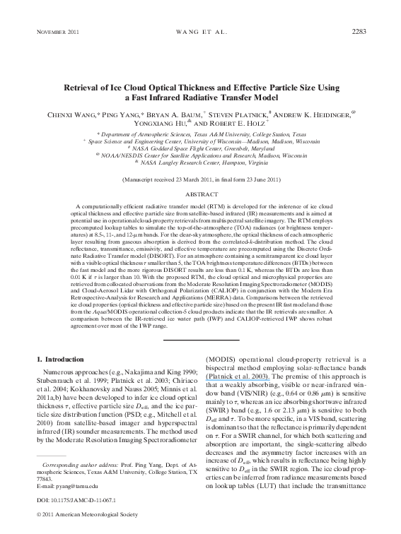 (PDF) Retrieval of Ice Cloud Optical Thickness and Effective Particle ...
