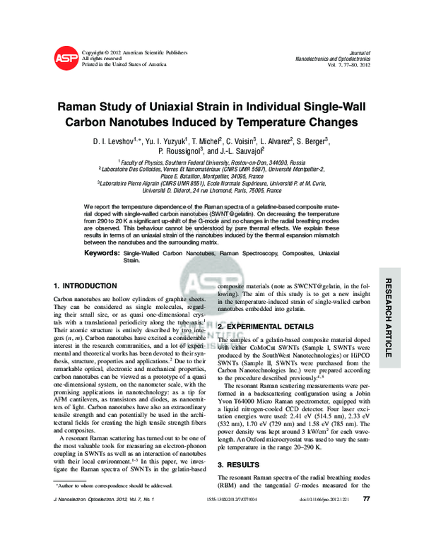 (PDF) Raman Study of Uniaxial Strain in Individual Single-Wall Carbon ...