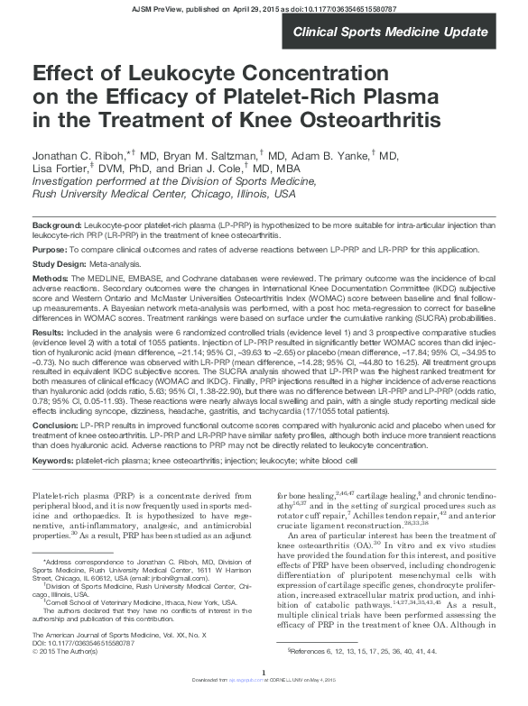 (PDF) Effect of Leukocyte Concentration on the Efficacy of Platelet ...