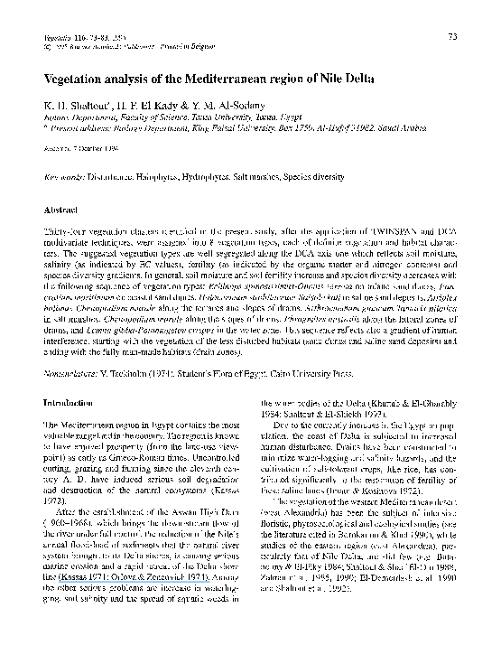 (PDF) Vegetation analysis of the Mediterranean region of Nile Delta