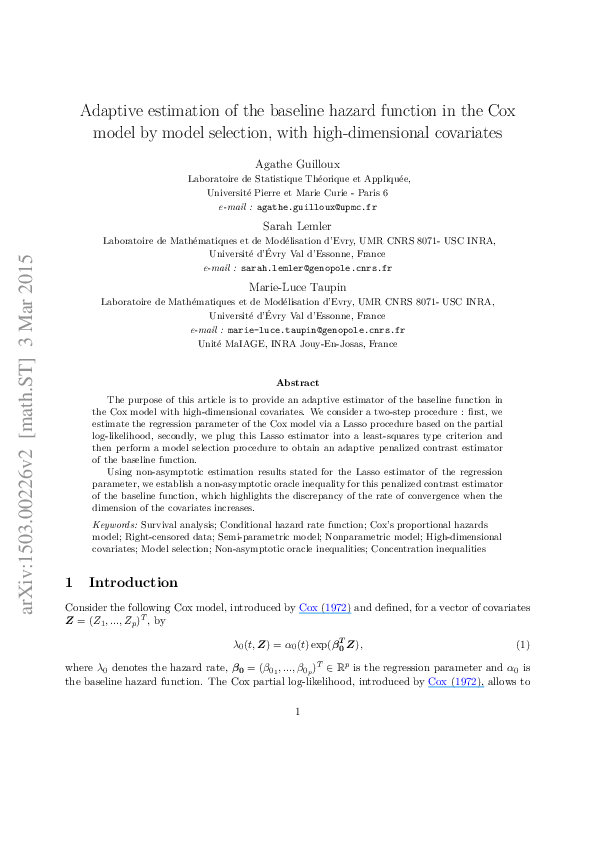 (PDF) Adaptive estimation of the baseline hazard function in the Cox ...