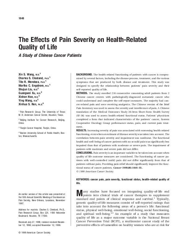 (PDF) The effects of pain severity on health-related quality of life
