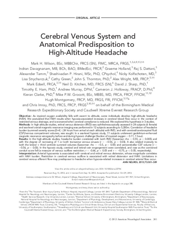 (PDF) Cerebral venous system and anatomical predisposition to high