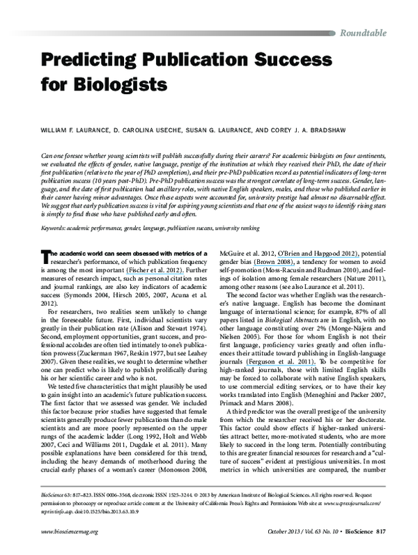 (PDF) Predicting Publication Success for Biologists