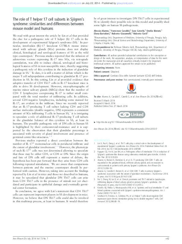 (PDF) The role of T helper 17 cell subsets in Sjogren's syndrome ...