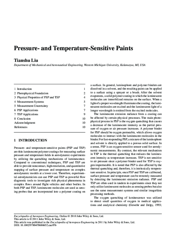 (PDF) Pressure and Temperature Sensitive Paints Tianshu Liu