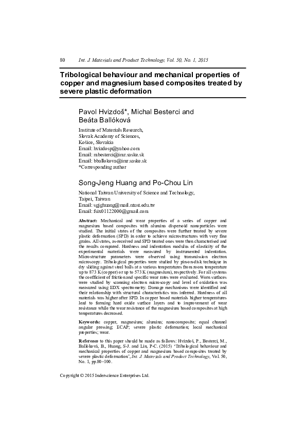 (PDF) Tribological behaviour and mechanical properties of copper and ...