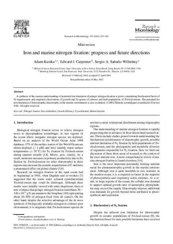 (PDF) Iron and marine nitrogen fixation: progress and future directions
