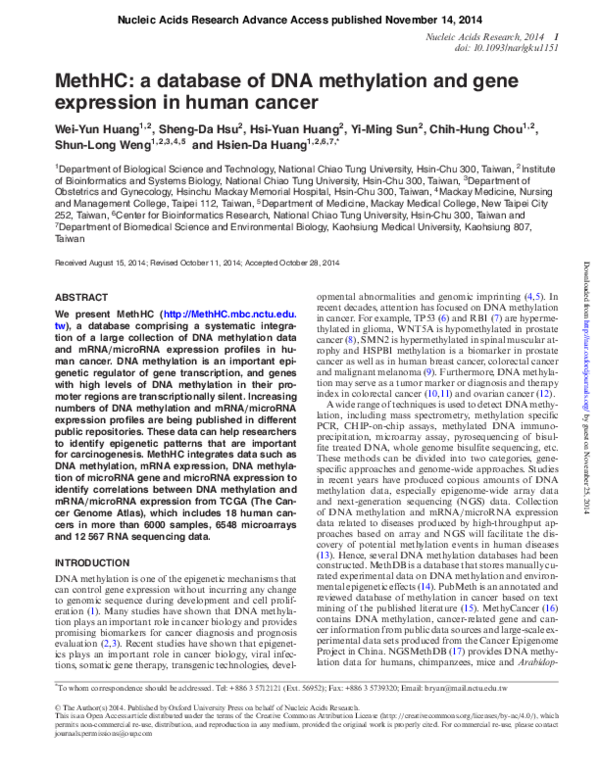 (PDF) MethHC: a database of DNA methylation and gene expression in ...