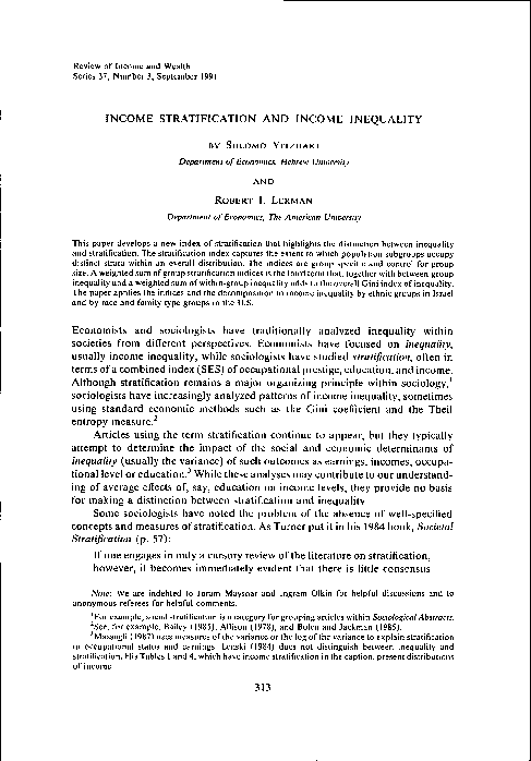 (PDF) INCOME STRATIFICATION AND INCOME INEQUALITY