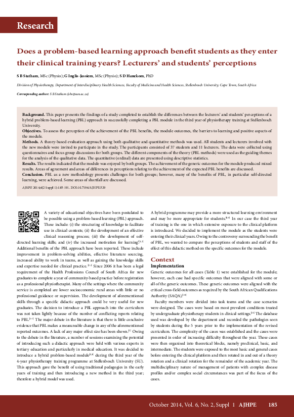 (PDF) Does a problem-based learning approach benefit students as they ...