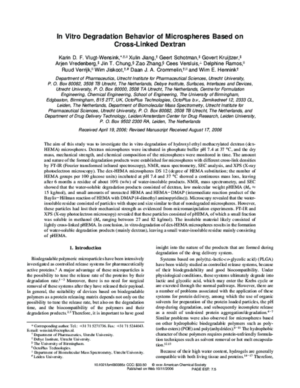 (PDF) In Vitro Degradation Behavior of Microspheres Based on Cross ...