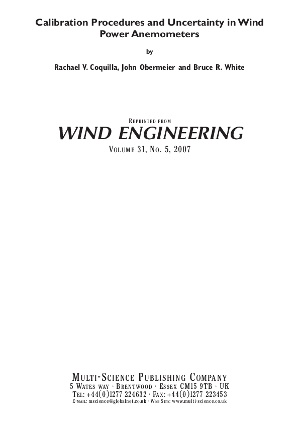 (PDF) Calibration Procedures and Uncertainty in Wind Power Anemometers