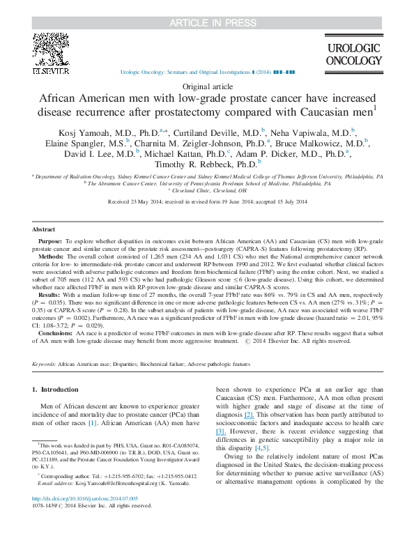 (PDF) African American men with low-grade prostate cancer have ...