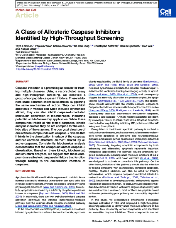 (PDF) A Class of Allosteric Caspase Inhibitors Identified by High ...