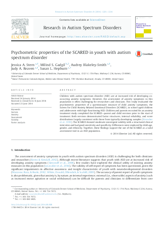(PDF) Psychometric properties of the SCARED in youth with autism ...