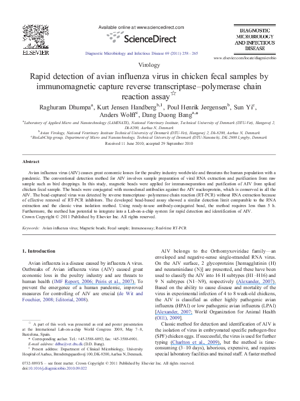 (PDF) Rapid detection of avian influenza virus in chicken fecal samples ...