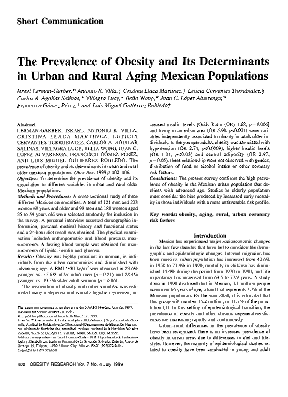 (PDF) The Prevalence of Obesity and Its Determinants in Urban and Rural ...